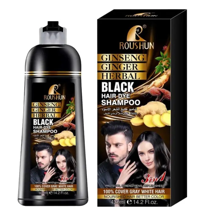 Roushun Ginseng Ginger Black Hair Color Shampoo - 420 ML
